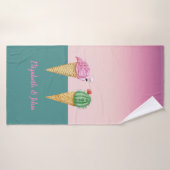 Kleurrijke Ice Cream Cones Cactus Roze Flamingo's Badhanddoek (Badhanddoek)