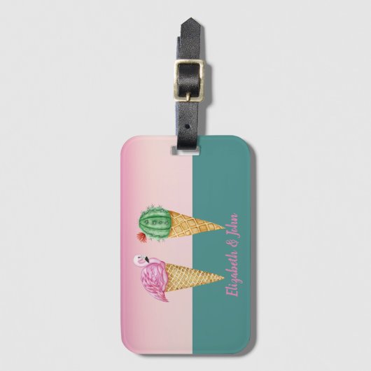 Kleurrijke Ice Cream Cones Cactus Roze Flamingo's Bagagelabel (Voorkant (verticaal))