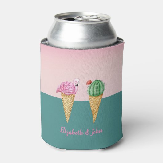Kleurrijke Ice Cream Cones Cactus Roze Flamingo's Blikjeskoeler (Blikje Voorkant)