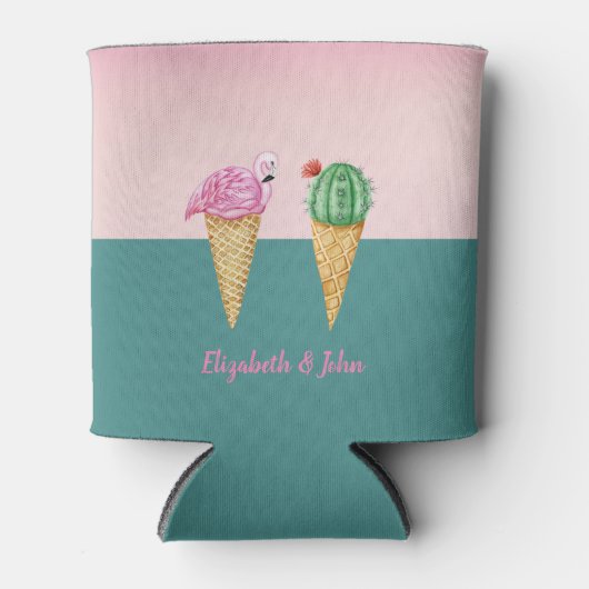 Kleurrijke Ice Cream Cones Cactus Roze Flamingo's Blikjeskoeler (Voorkant)