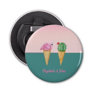 Kleurrijke Ice Cream Cones Cactus Roze Flamingo's Button Flesopener