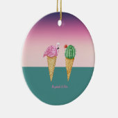 Kleurrijke Ice Cream Cones Cactus Roze Flamingo's Keramisch Ornament (Rechts)