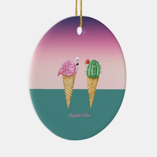 Kleurrijke Ice Cream Cones Cactus Roze Flamingo's Keramisch Ornament (Rechts)