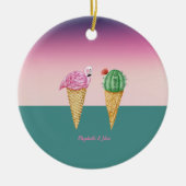 Kleurrijke Ice Cream Cones Cactus Roze Flamingo's Keramisch Ornament (Voorkant)