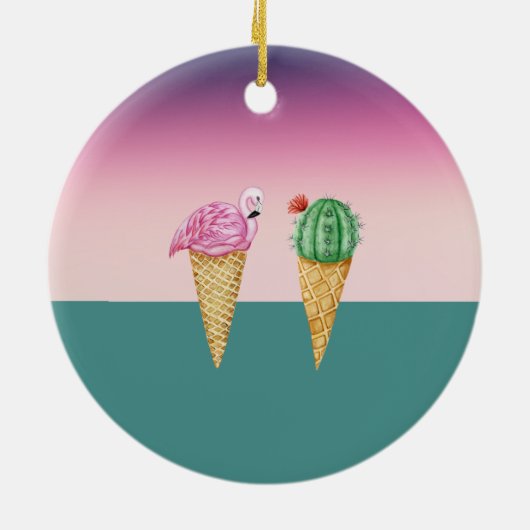 Kleurrijke Ice Cream Cones Cactus Roze Flamingo's Keramisch Ornament (Achterkant)