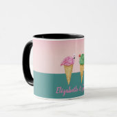 Kleurrijke Ice Cream Cones Cactus Roze Flamingo's Mok (Voorkant links)