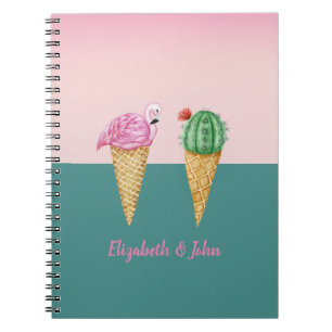 Kleurrijke Ice Cream Cones Cactus Roze Flamingo's Notitieboek