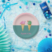 Kleurrijke Ice Cream Cones Cactus Roze Flamingo's Papieren Bordje (Feest)