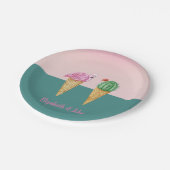 Kleurrijke Ice Cream Cones Cactus Roze Flamingo's Papieren Bordje (Gekanteld)