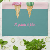 Kleurrijke Ice Cream Cones Cactus Roze Flamingo's Theedoek (Gevouwen)