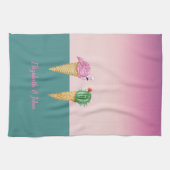 Kleurrijke Ice Cream Cones Cactus Roze Flamingo's Theedoek (Horizontaal)