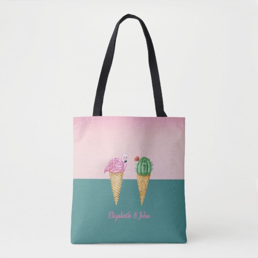 Kleurrijke Ice Cream Cones Cactus Roze Flamingo's Tote Bag (Voorkant)