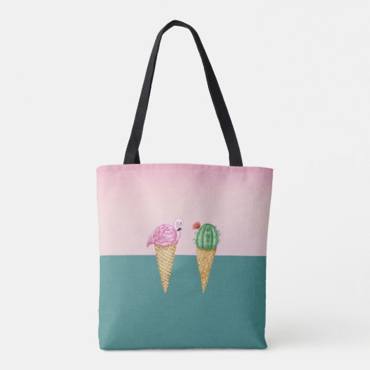 Kleurrijke Ice Cream Cones Cactus Roze Flamingo's Tote Bag (Achterkant)