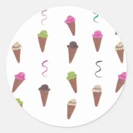 Kleurrijke Ice Cream Cones Ribbons Verjaardag Stic Ronde Sticker