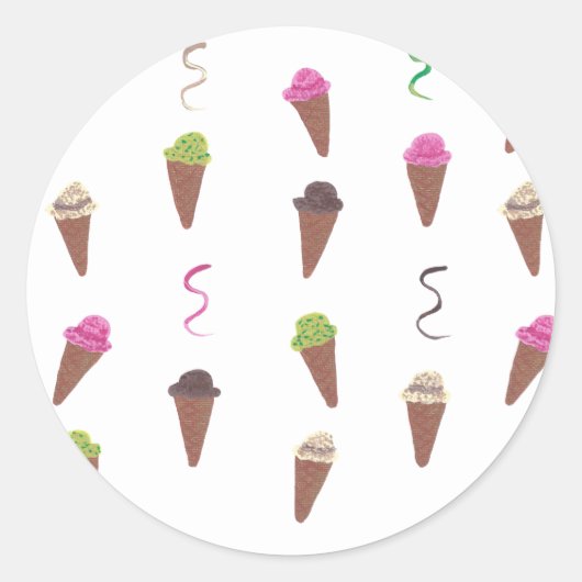 Kleurrijke Ice Cream Cones Ribbons Verjaardag Stic Ronde Sticker (Voorkant)