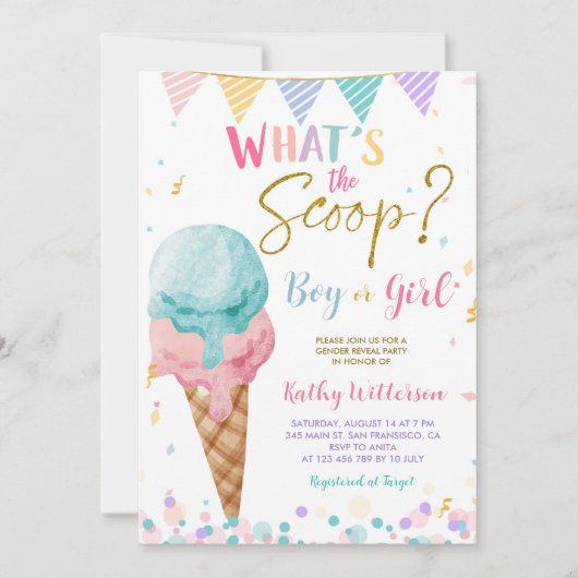 Kleurrijke Ice Cream en Fund Gender Reveal Kaart (Voorkant)