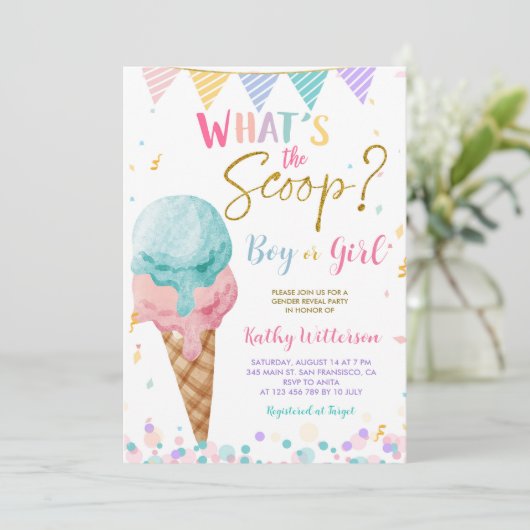 Kleurrijke Ice Cream en Fund Gender Reveal Kaart (Staand voorkant)