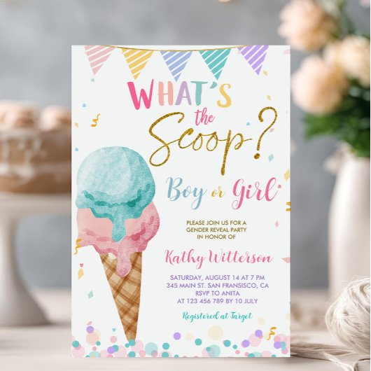 Kleurrijke Ice Cream en Fund Gender Reveal Kaart