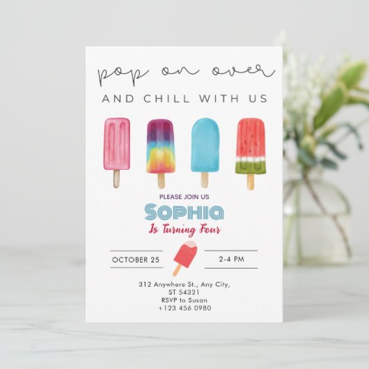 Kleurrijke Ice Cream Four verjaardagsfeestje uitno Kaart (Staand voorkant)