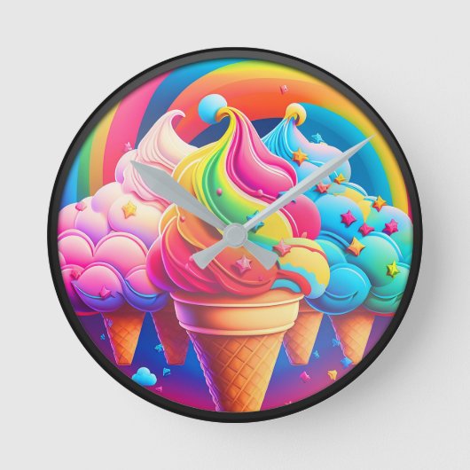 Kleurrijke Ice Cream Kegels Klok (Voorkant)