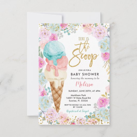 Kleurrijke Ice Cream Pastel Flowers Baby shower Kaart (Voorkant)
