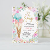 Kleurrijke Ice Cream Pastel Flowers Baby shower Kaart (Staand voorkant)