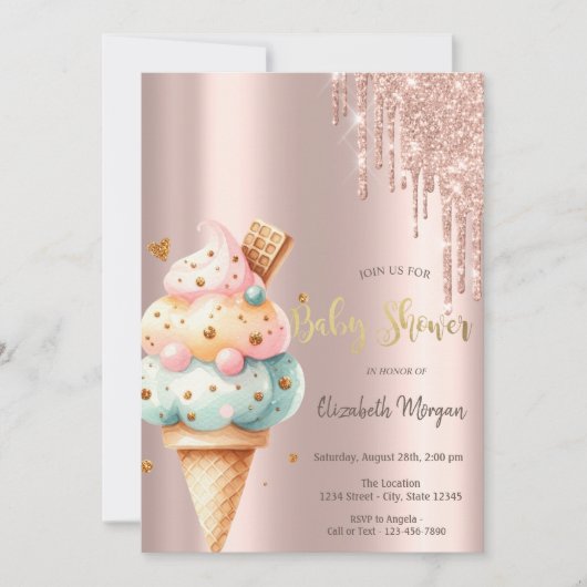 Kleurrijke Ice Cream Roos Gold Sweets Baby shower Kaart (Voorkant)