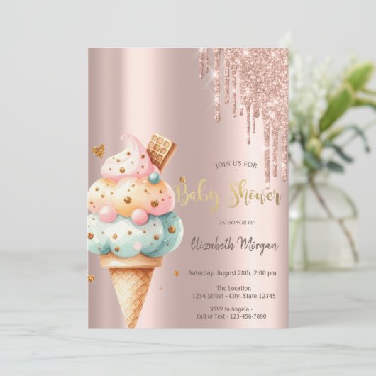 Kleurrijke Ice Cream Roos Gold Sweets Baby shower Kaart (Staand voorkant)