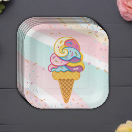 Kleurrijke Ice Cream Scoop Sprinkles Baby shower Papieren Bordje