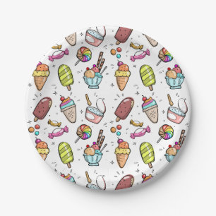 Kleurrijke Ice Cream, Snoep en Lollies Pattern Papieren Bordje