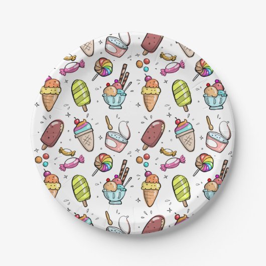 Kleurrijke Ice Cream, Snoep en Lollies Pattern Papieren Bordje (Voorkant)