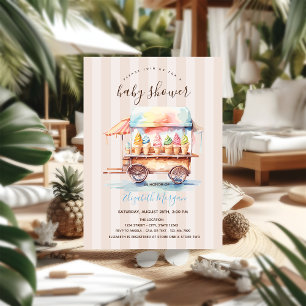 Kleurrijke IJscrème Wagen Strepen Baby Shower Kaart