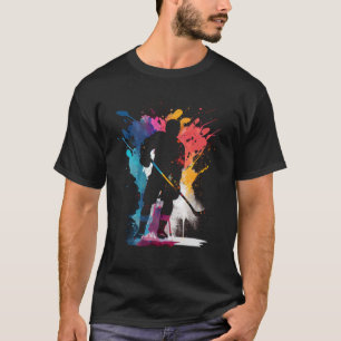 Kleurrijke ijshockeyspeler ijshockey stick ijshock t-shirt