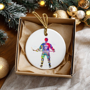 Kleurrijke ijshockeyspeler keramisch ornament