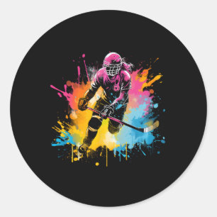 Kleurrijke ijshockeyspeler meisje op vrouwen ijsho ronde sticker