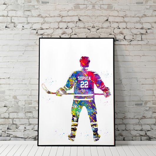 Kleurrijke ijshockeyspeler poster