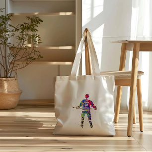 Kleurrijke ijshockeyspeler tote bag