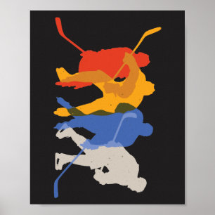 Kleurrijke ijshockeyspelers silhouet grafisch poster