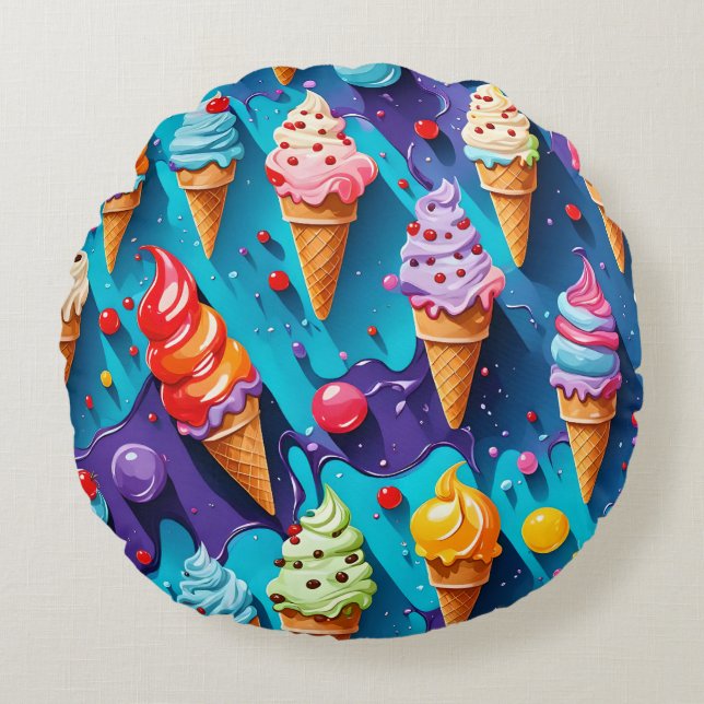 Kleurrijke ijsjes kunst  rond kussen (Voorkant)
