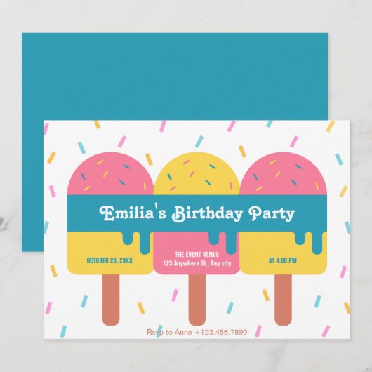 Kleurrijke ijslolly verjaardag kaart (Voorkant / Achterkant)
