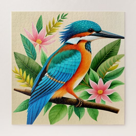 Kleurrijke IJsvogel op Tak Legpuzzel (Verticaal)
