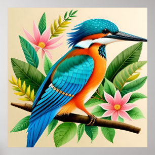 Kleurrijke ijsvogel op tak poster