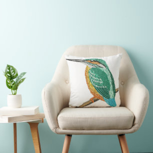 Kleurrijke IJsvogel Vogel Borduurontwerp Kussen