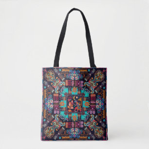 Kleurrijke illustratie met decoratieve dieren en tote bag