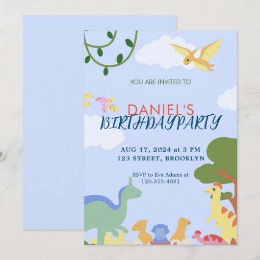 Kleurrijke illustratie Schattigee Dinosaurus Verja Kaart (Voorkant / Achterkant)