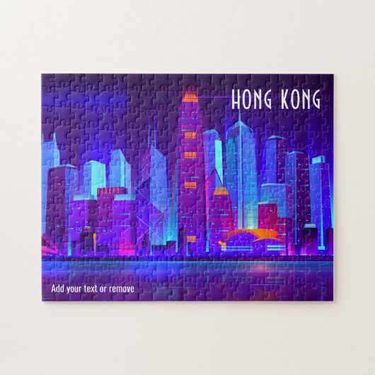 Kleurrijke illustratie: skyline van Hongkong; Legpuzzel (Horizontaal)