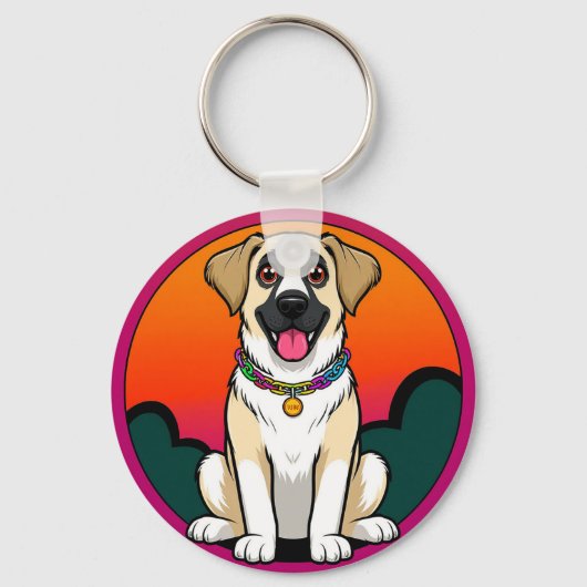 Kleurrijke illustratie van een lachende hond sleutelhanger (Voorkant)