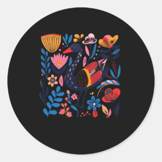 Kleurrijke illustratie van een omringende vogel ronde sticker