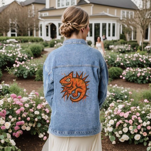 Kleurrijke illustratie van een salamander denim jacket (Huwelijk Achterkant)