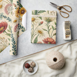 Kleurrijke illustratie van een wilde bloemenweide  cadeaupapier